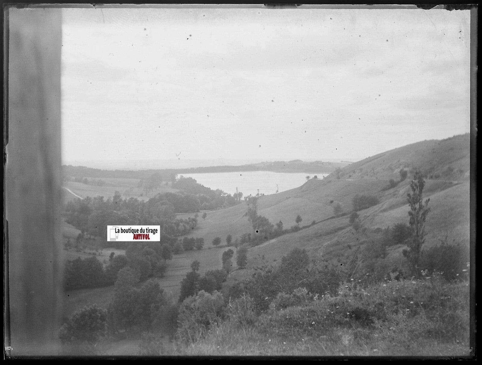 Pyrénées, lac, Plaque verre photo ancienne, négatif noir & blanc 9x12 cm