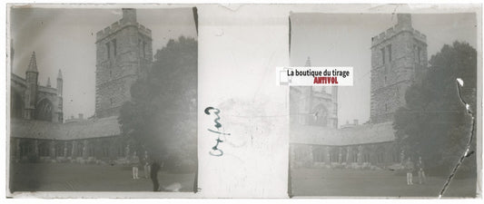 Angleterre, Oxford, Plaque verre stéréoscopie, positif noir & blanc 4,5x10,7 cm