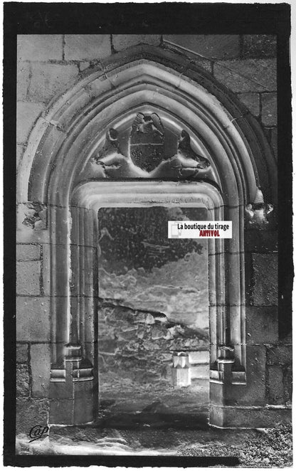 Plaque verre photo ancienne, négatif noir & blanc 9x14 cm, Murol, porte château