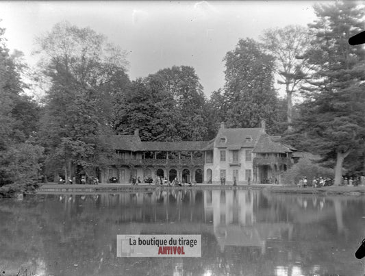 Le Hameau de la Reine, Versailles, plaque verre, photo ancienne, négatif 9x12 cm