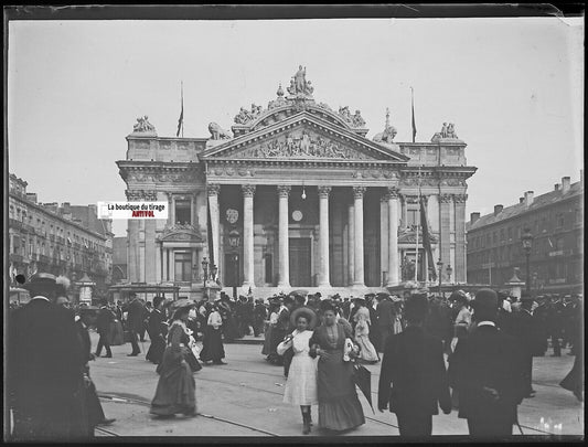 Bruxelles, La Bourse, Nitsch, Plaque verre photo, négatif noir & blanc 9x12 cm