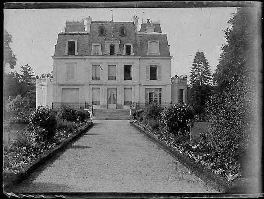 Plaque verre photo ancienne négatif noir et blanc 4x6 cm château parc vintage 