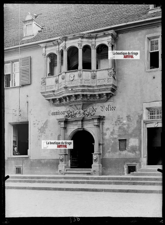 Plaque verre photo ancienne négatif noir et blanc 13x18 cm Colmar commissariat