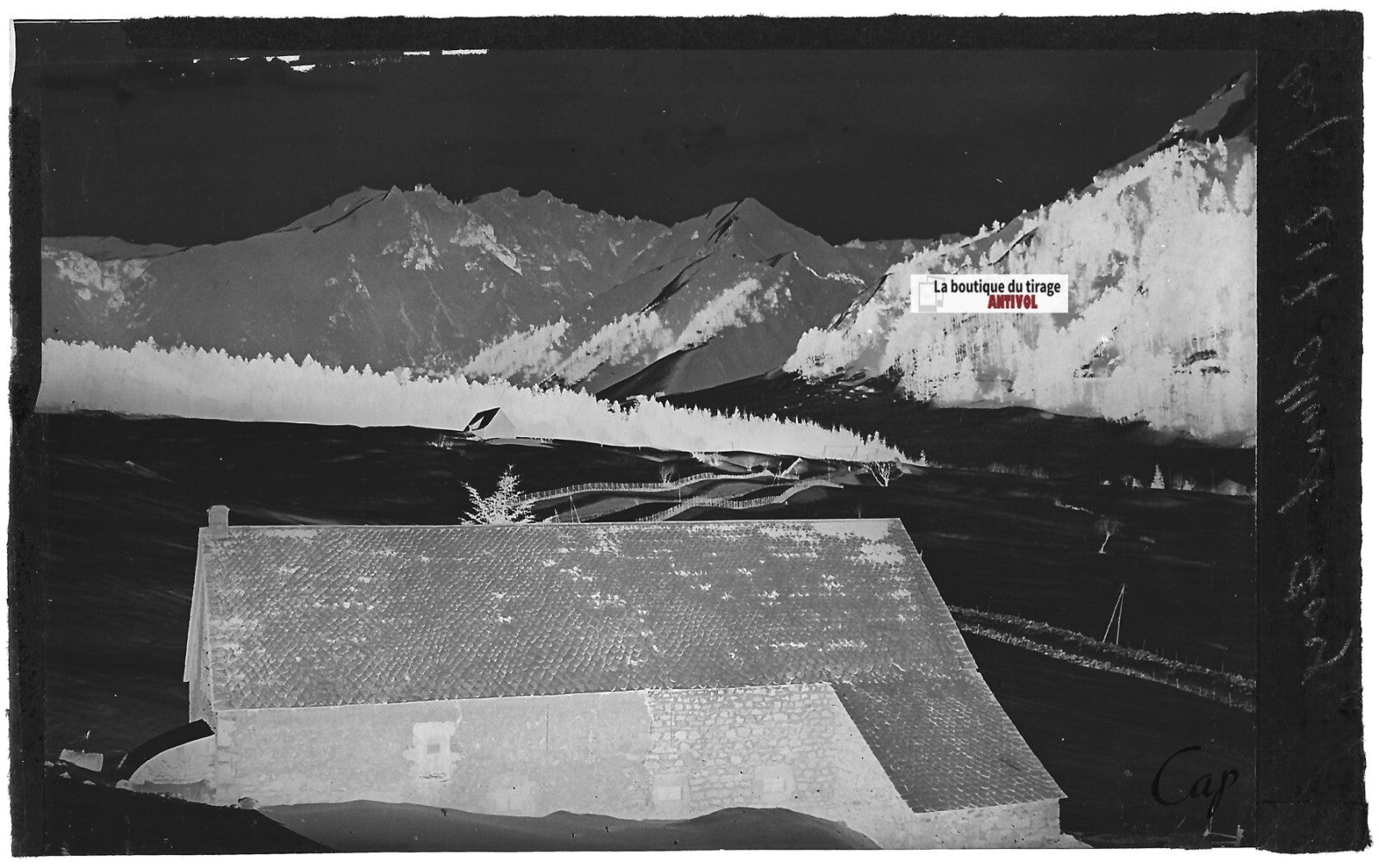 Plaque verre photo vintage négatif noir & blanc 9x14 cm, Mont-Dore, montagne