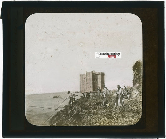 Cannes, Îles de Lérins, Château Saint-Honorat, plaque verre couleur, 8,5x10 cm