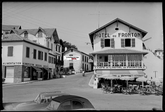 Bidart hôtel Fronton, Plaque verre photo ancienne, négatif noir & blanc 10x15 cm