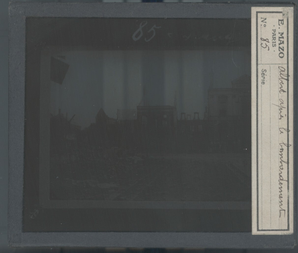 Albert, guerre bombardement, photo plaque verre, noir & blanc, positif 8,5x10 cm