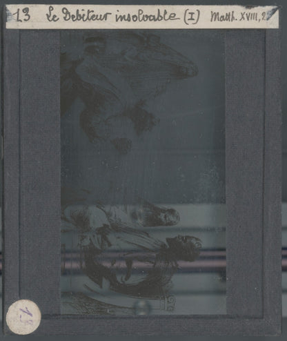 Matthieu, scène religieuse, dessin peinture plaque de verre, positif 8,5x10 cm