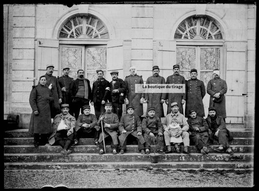 Plaque verre photo négatif noir et blanc 13x18 cm 17e régiment soldats France 