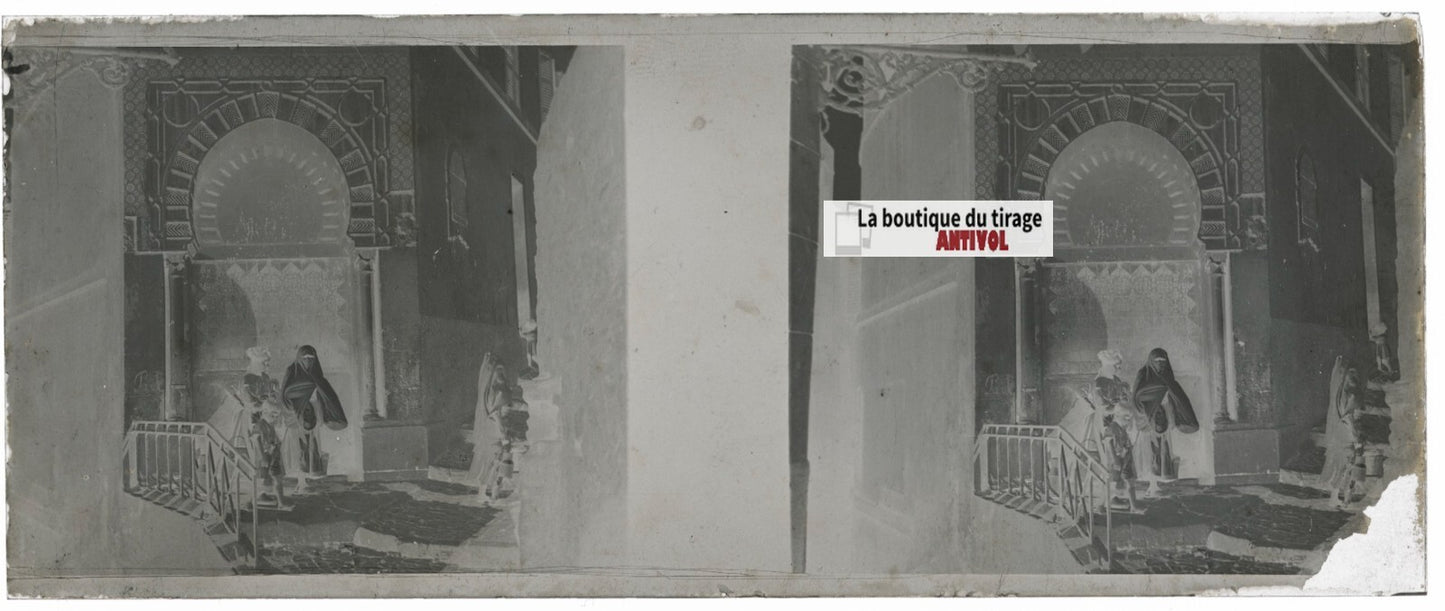 Alger, Algérie, Plaque verre stéréoscopie, négatif noir & blanc 4,5x10,7 cm