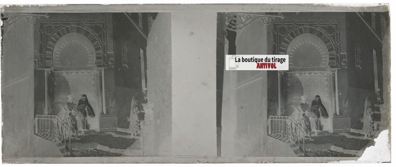 Alger, Algérie, Plaque verre stéréoscopie, négatif noir & blanc 4,5x10,7 cm