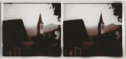 Village de montagne, Plaque verre photo stéréo, positif noir & blanc 6x13 cm