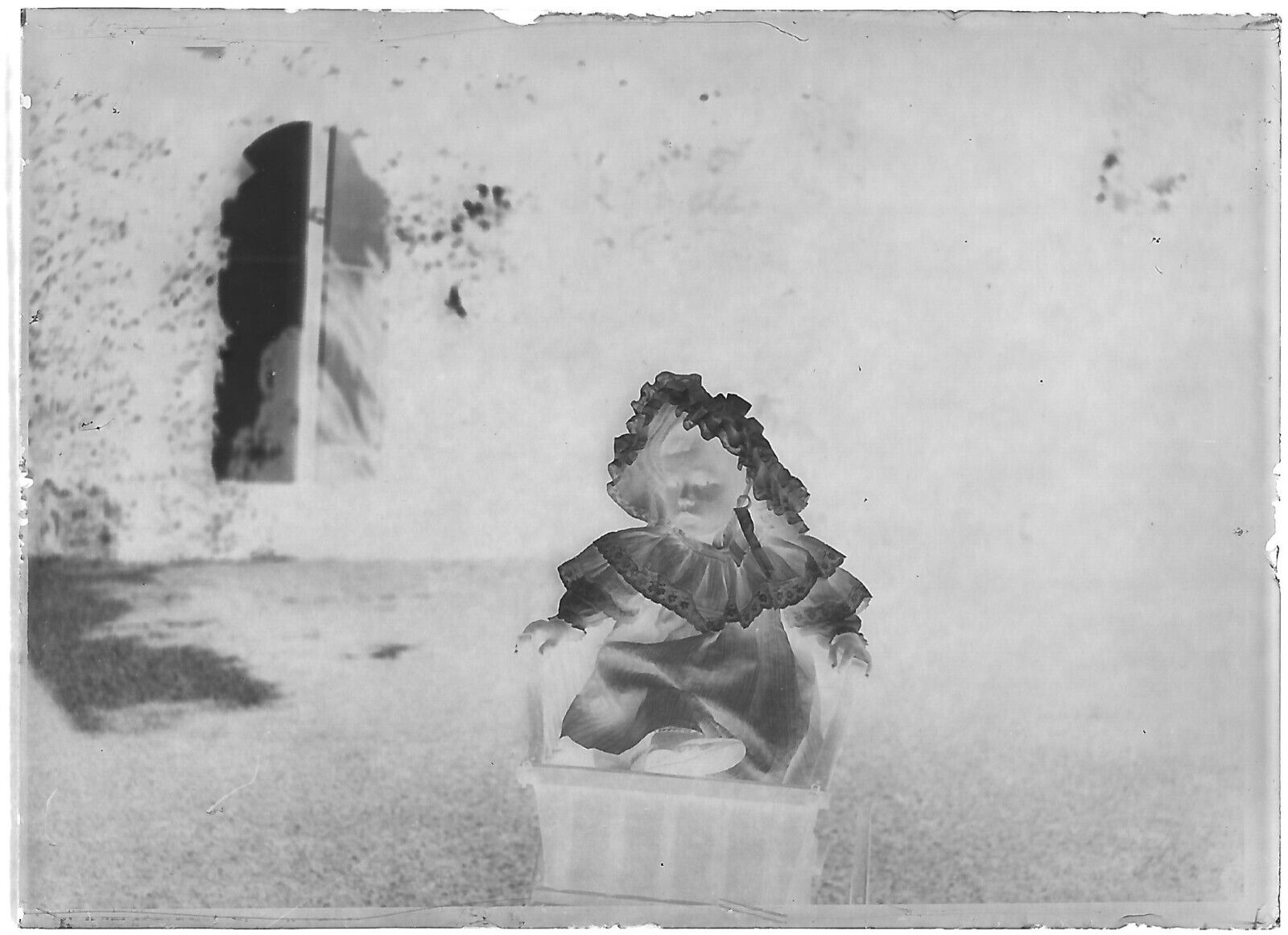 Plaque verre photo négatif noir et blanc 6x9 cm enfant fille portrait jardin 