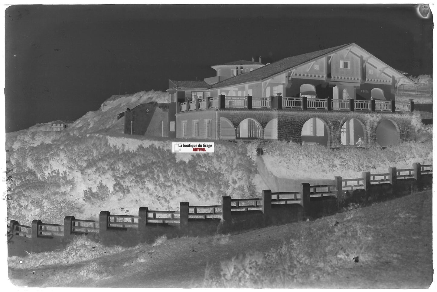 Bidart, villa maison, Plaque verre photo ancienne, négatif noir & blanc 10x15 cm