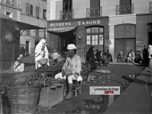 Algérie, Alger, place Randon, plaque verre photo ancienne, négatif 9x12 cm