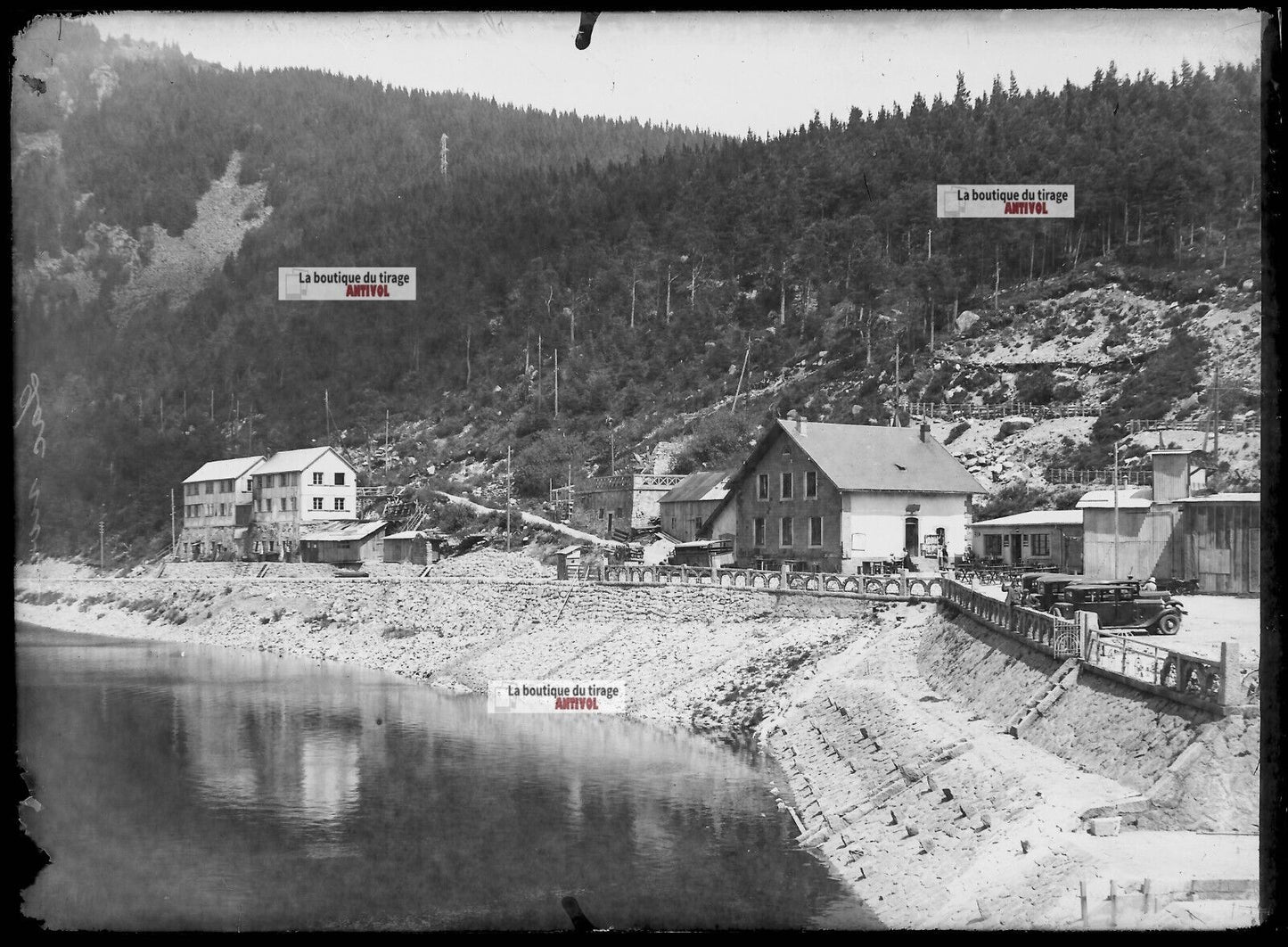 Plaque verre photo ancienne négatif noir et blanc 13x18cm lac Noir Orbey Vosges