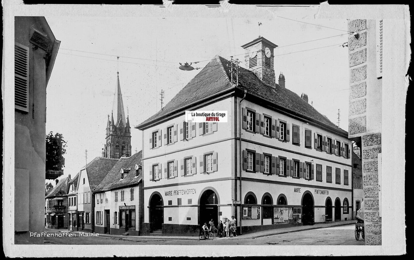 Plaque verre photo ancienne, négatif noir & blanc 9x14 cm, Pfaffenhoffen, mairie