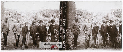 Barthou, Barrès, Pichon, Reinach WW1, plaque verre stéréo, photo 4,5x10,7 cm