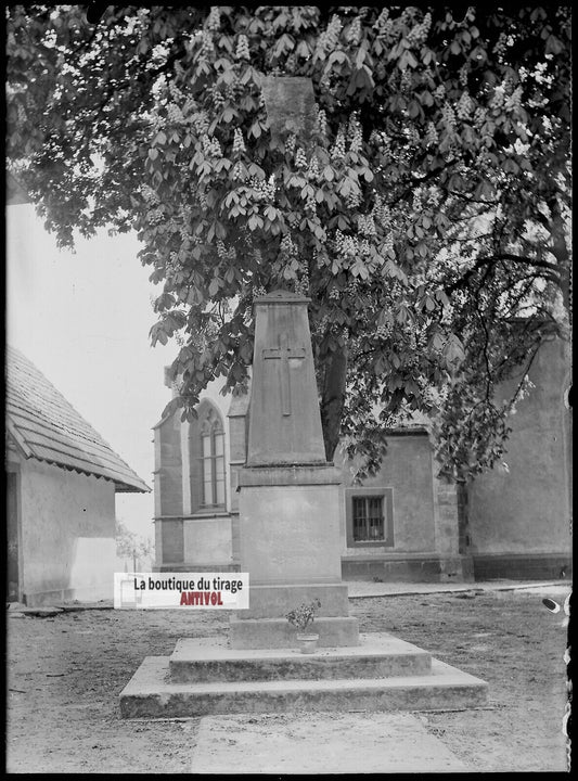 Plaque verre photo ancienne négatif noir et blanc 13x18 cm Alsace monument