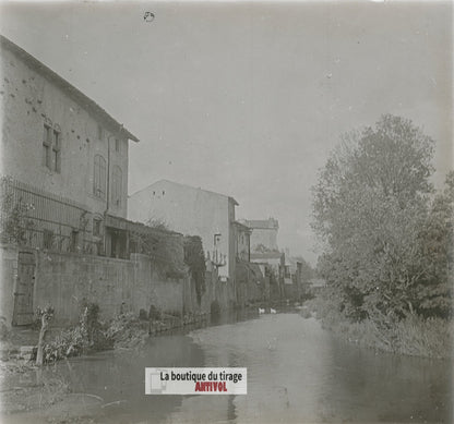 Vézelise, village France, guerre WW1, plaque verre photo ancienne stéréo 6x13 cm