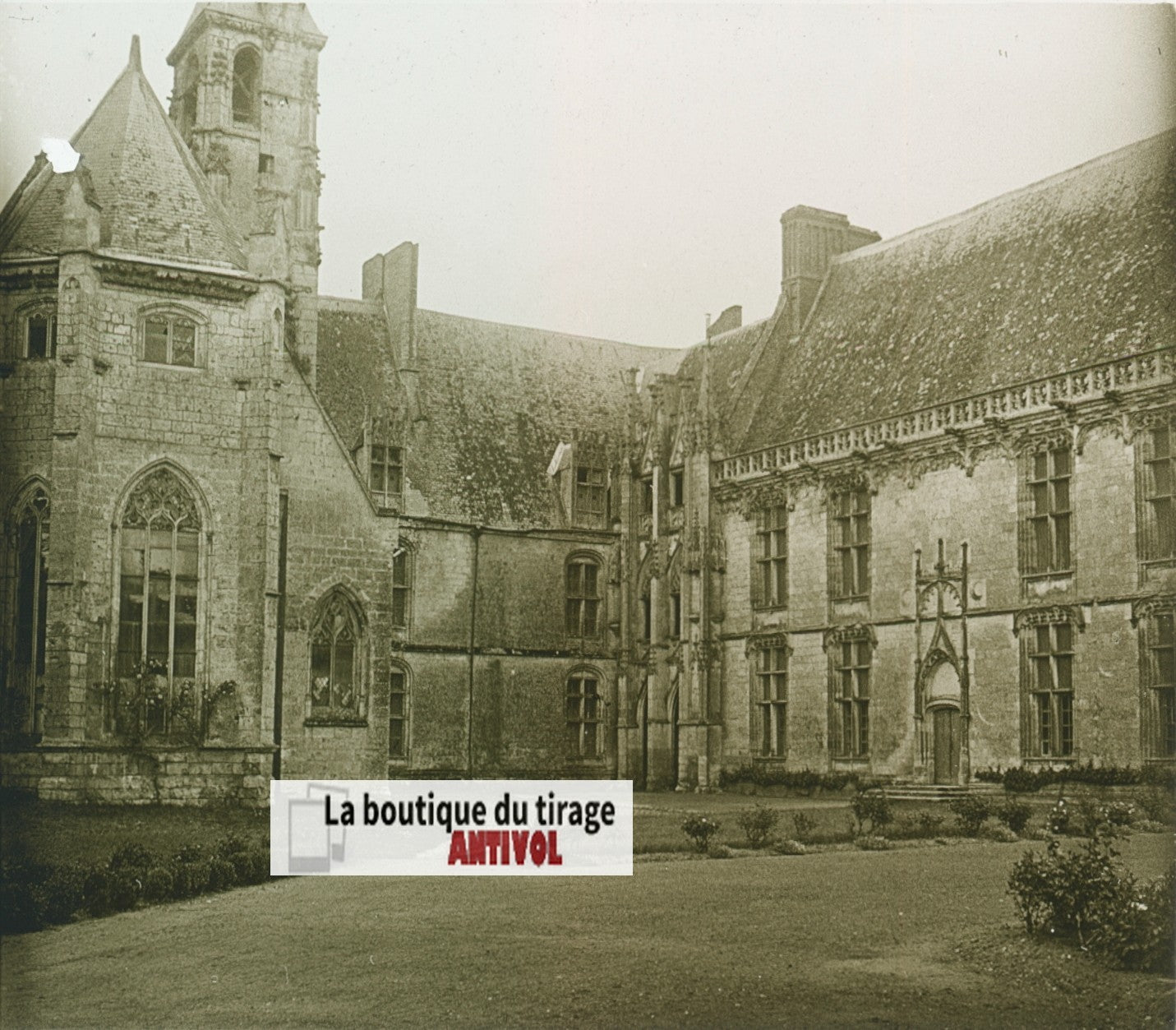Château de Châteaudun, plaque verre, photo stéréoscopie, noir & blanc 6x13 cm