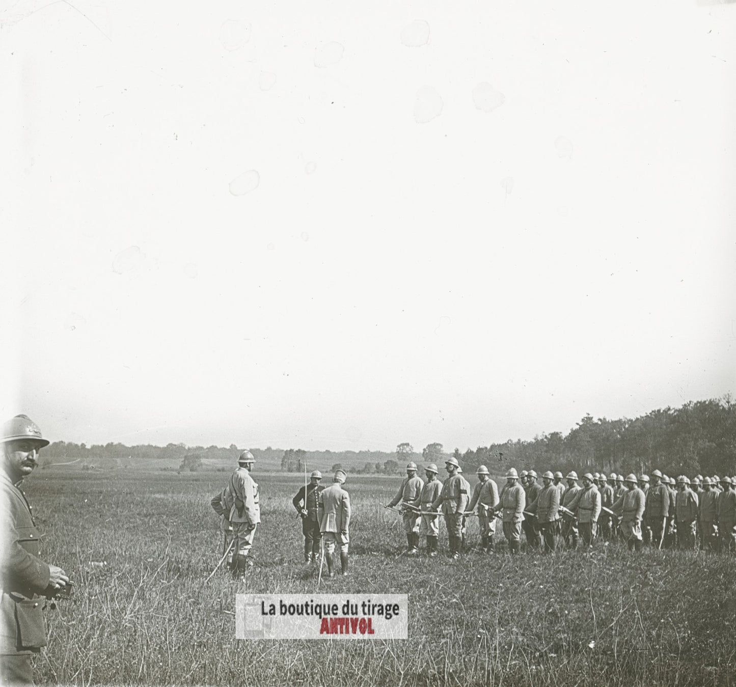 Soldats, régiment, guerre WW1, plaque verre photo ancienne stéréo 6x13 cm