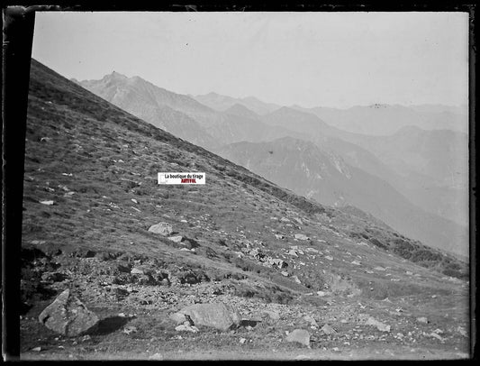 Montagne Pyrénées, Plaque verre photo ancienne, négatif noir & blanc 9x12 cm