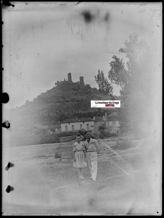 Couple, amour, Plaque verre photo ancienne, négatif noir & blanc 9x12 cm