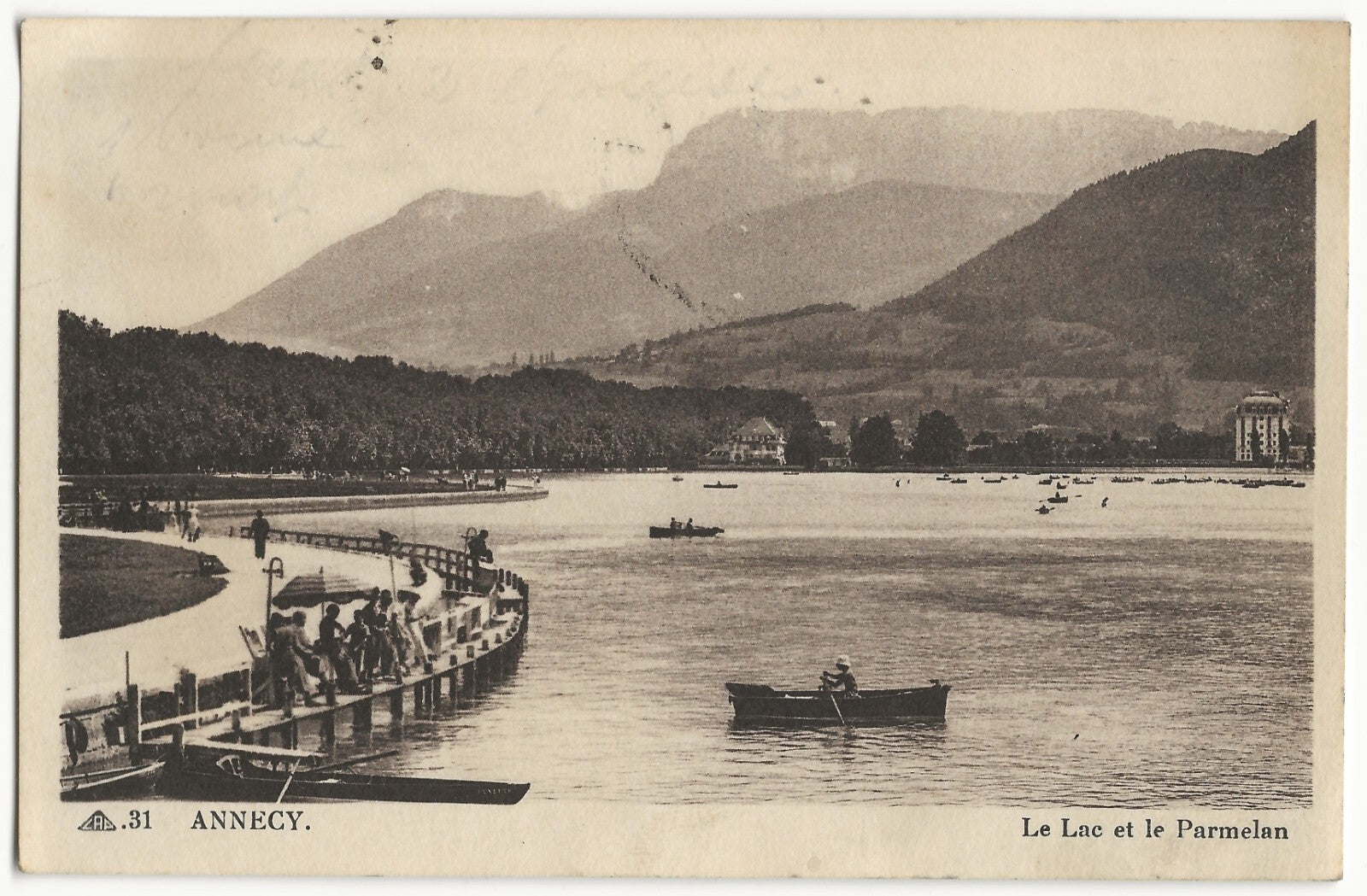 Plaque verre photo négatif noir et blanc 13x18 cm Annecy lac eau bateau + CPA