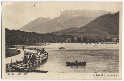 Plaque verre photo négatif noir et blanc 13x18 cm Annecy lac eau bateau + CPA