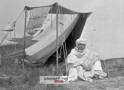 Soldat nord-africain, Bois-l’Évêque, plaque verre, photo, négatif 9x12 cm