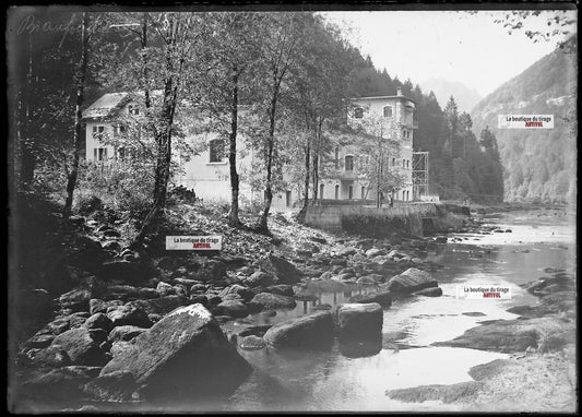 Plaque verre photo ancienne négatif noir et blanc 13x18 cm Lac de Biaufond Doubs