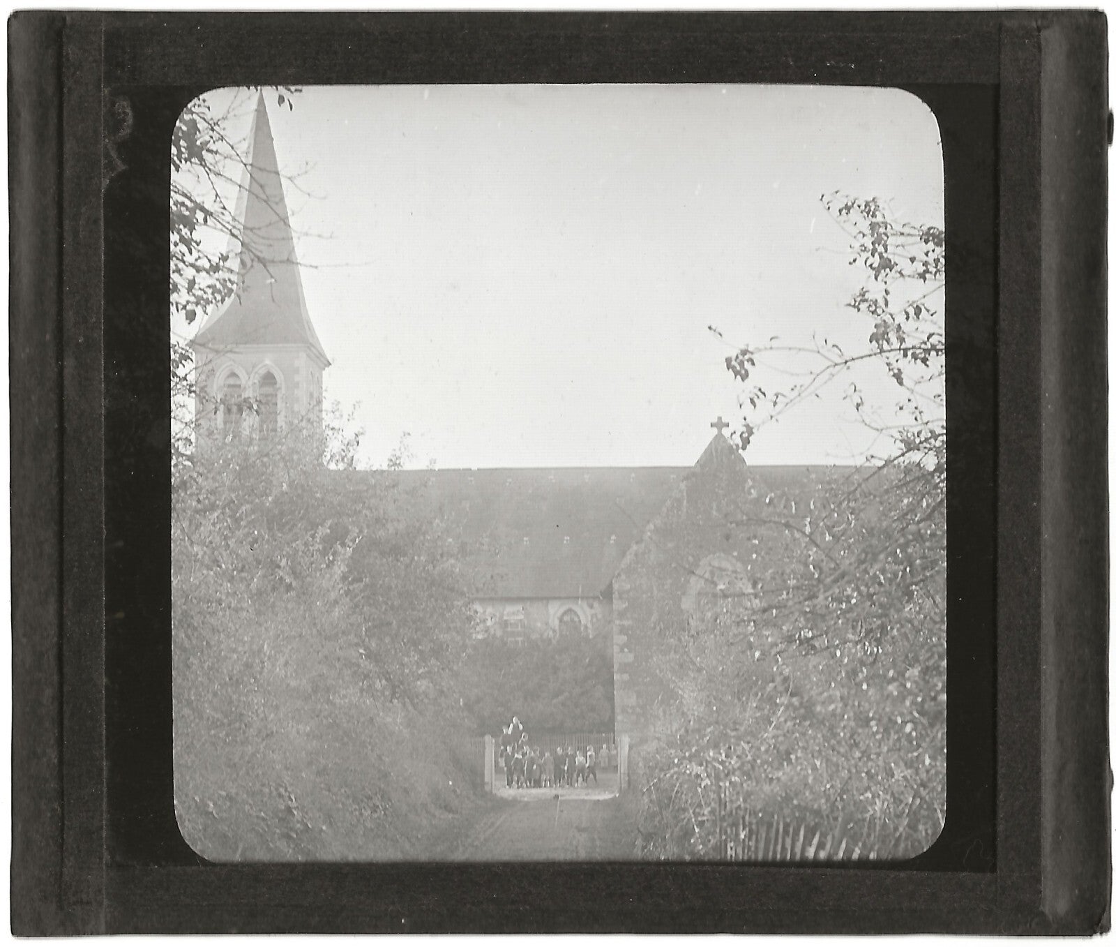 Neuville-sur-Sarthe, église, photo ancienne plaque de verre, positif 8,5x10 cm