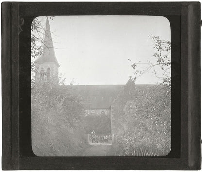 Neuville-sur-Sarthe, église, photo ancienne plaque de verre, positif 8,5x10 cm
