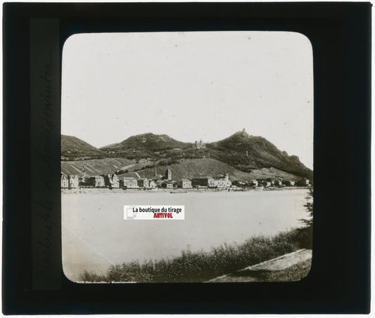 Drachenfels et Königswinter, photo verre, noir & blanc, positif 8,5x10 cm