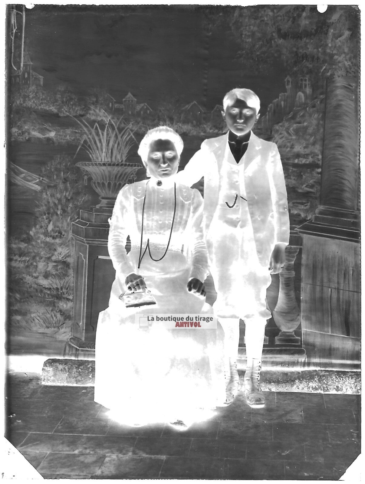 Plaque de verre photo ancienne négatif noir et blanc 9x12 cm personnages France