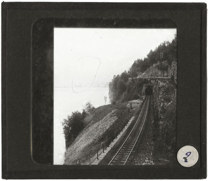 Voie ferrée, Lac du Bourget, photo ancienne plaque de verre, positif 8,5x10 cm