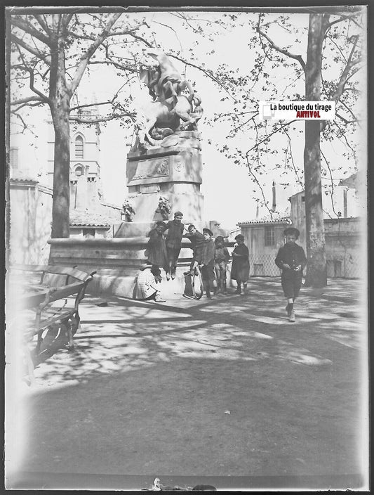 Montpellier, Licornes, Plaque verre photo ancienne, négatif noir & blanc 9x12 cm