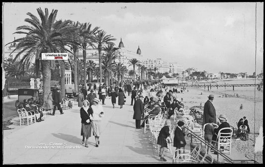 Plaque verre photo ancienne, négatif noir & blanc 9x14 cm, Cannes, La Croisette