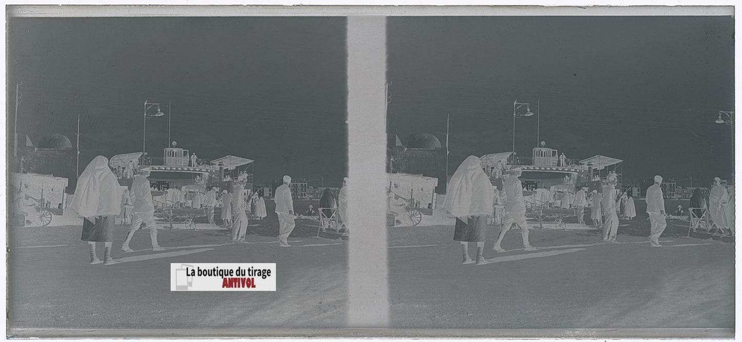 Algérie, port, bateau, plaque verre, photo stéréo, négatif N&B 6x13 cm