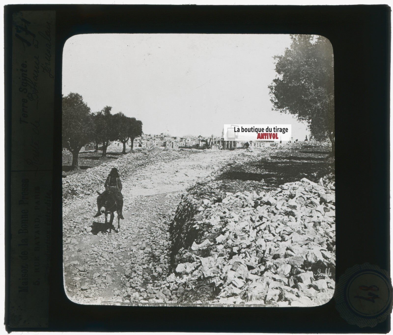 Béthanie, Jérusalem, photo plaque verre, noir & blanc, positif 8,5x10 cm