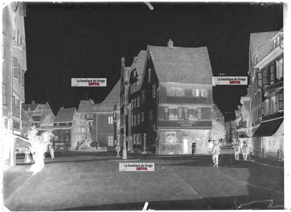 Plaque verre photo ancienne négatif noir et blanc 13x18 cm Colmar La Grand-Rue
