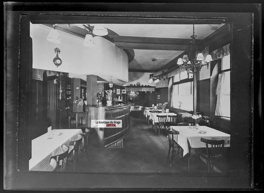 Plaque verre photo ancienne négatif noir et blanc 13x18 cm hôtel Sélestat gare