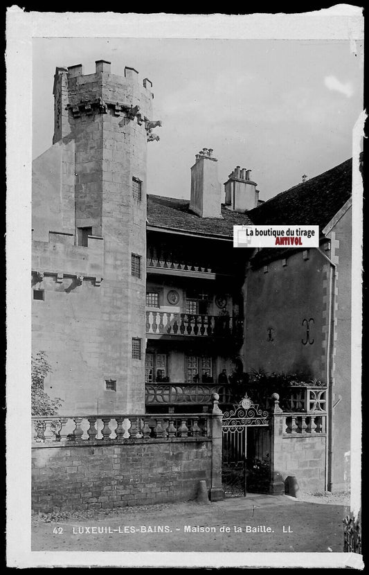 Plaque verre photo négatif noir & blanc 9x14 cm Luxeuil-les-Bains maison Baille