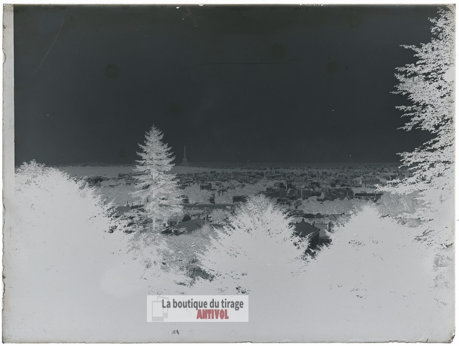 Vue sur Paris depuis Meudon, plaque verre, photo ancienne, négatif 9x12 cm