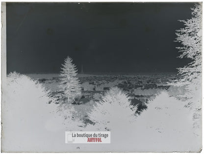 Vue sur Paris depuis Meudon, plaque verre, photo ancienne, négatif 9x12 cm