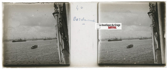 Bateaux, Bordeaux, Plaque verre stéréo, positif noir & blanc 4,5x10,7 cm