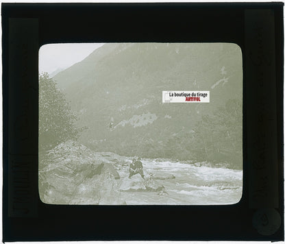 Gavet, Romanche, photo J. Moulin, plaque verre couleur, positif 8,5x10 cm