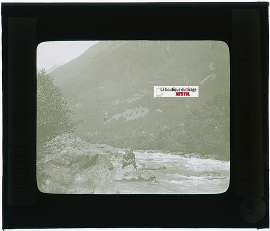 Gavet, Romanche, photo J. Moulin, plaque verre couleur, positif 8,5x10 cm