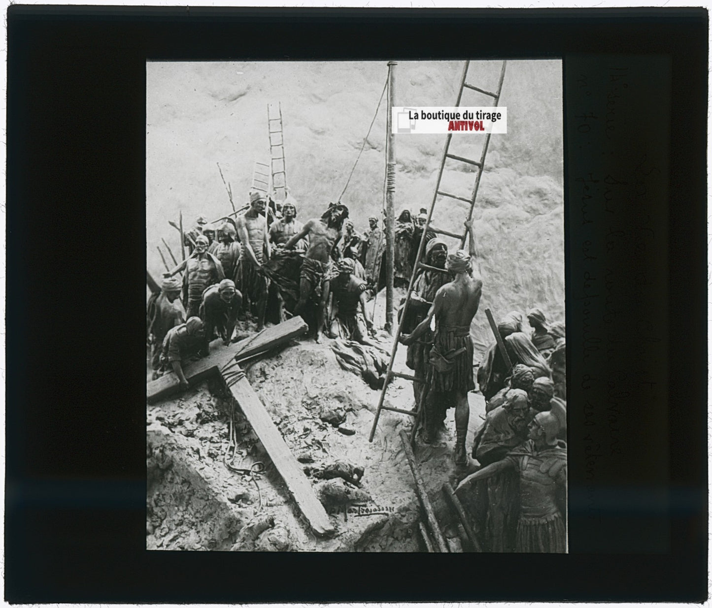 Préparation de la crucifixion, photo plaque verre, noir & blanc, 8,5x10 cm